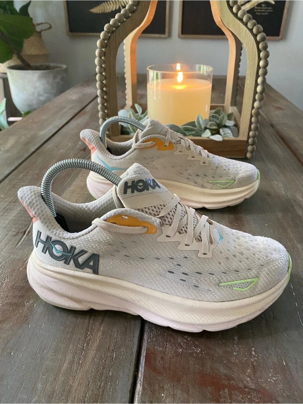 HOKA Clifton 9 Walking Running Sneakers Athletic Shoes 7B Vanilla Astral - Picture 2 of 10